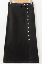 Black Denim Button Front Midi Skirt for Women Woman Skirts