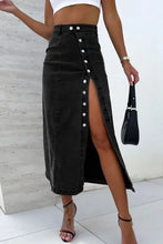 Black Denim Button Front Midi Skirt for Women Woman Skirts