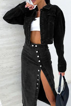 Black Denim Button Front Midi Skirt for Women Woman Skirts