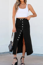 Black Denim Button Front Midi Skirt for Women