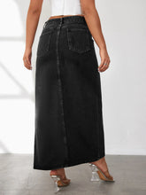 Black Denim Maxi Skirt with Thigh High Slit