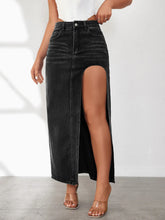 Black Denim Maxi Skirt with Thigh High Slit