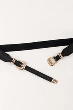 Black double buckle elastic belt with ornate gold detailing