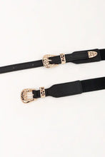 Black double buckle elastic belt with ornate gold detailing