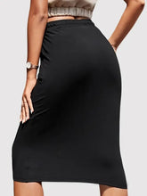 Black Drawstring Midi Pencil Skirt with Pockets Woman Skirts