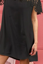 Black Dress with Crochet Lace Yoke and Wrinkled Texture