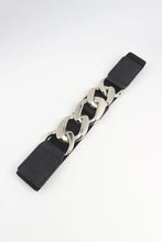 Black elastic belt with chunky silver chain embellishment