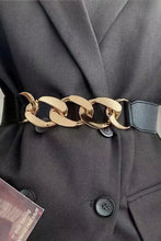 Black elastic belt with chunky silver chain buckle and gold links