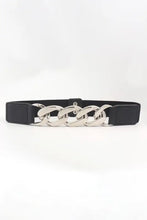 Black elastic belt with silver-tone chain link buckle