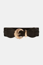 Black elastic belt with gold shell alloy buckle for women