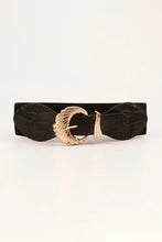 Black elastic belt with gold shell alloy buckle for women
