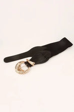 Black elastic belt with gold shell alloy buckle for women