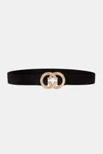 Black elastic belt with rhinestone double hoop buckle for women
