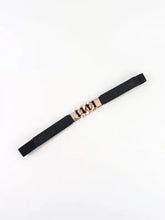 Black elastic PU belt with rose-gold zinc alloy buckle and gold chain