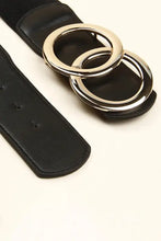 Black elastic PU belt with zinc alloy double O-ring buckle