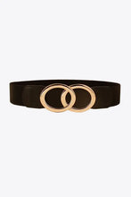 Black elastic PU belt with zinc alloy interlocking gold buckle