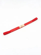 Black elastic skinny belt with gold buckle for women