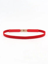 Black elastic skinny belt with gold buckle for women