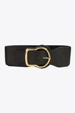 Black elastic waist belt with large gold heart zinc alloy buckle