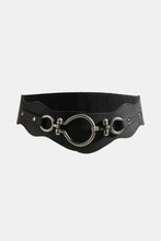 Black elastic waist belt with zinc alloy buckle and O-ring detailing