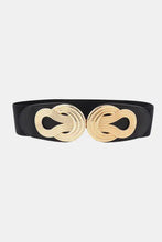 Black elastic waist belt with twisted alloy buckle wide design