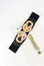 Black elastic waist belt with twisted alloy buckle wide design
