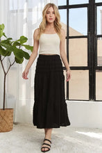 Black Elastic Waistband Tiered Midi Skirt for Women BLACK
