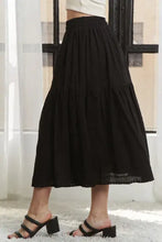 Black Elastic Waistband Tiered Midi Skirt for Women Woman Skirts