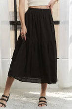 Black Elastic Waistband Tiered Midi Skirt for Women Woman Skirts