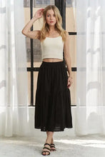 Black Elastic Waistband Tiered Midi Skirt for Women Woman Skirts