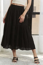 Black Elastic Waistband Tiered Midi Skirt for Women Woman Skirts