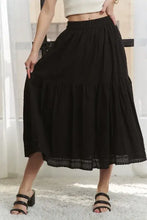 Black Elastic Waistband Tiered Midi Skirt for Women Woman Skirts