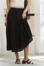 Black Elastic Waistband Tiered Midi Skirt for Women Woman Skirts