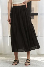 Black Elastic Waistband Tiered Midi Skirt for Women Woman Skirts