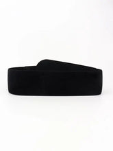 Black elastic wide belt with gold buckle and textured weave