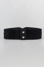 Black elastic wide PU belt with silver studded crisscross front clasp