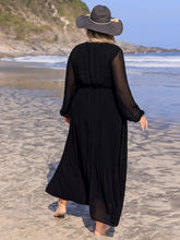 Black Floral Embroidered Long Sleeve Maxi Dress
