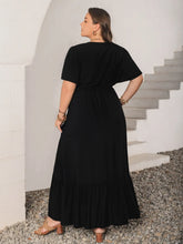 Black Embroidered Viscose Maxi Dress with Slit and Buttons