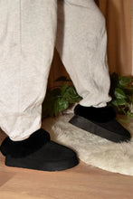 Black Faux Fur Platform Slippers with Cozy Lining and Platform Sole Black