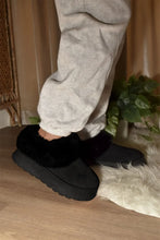 Black Faux Fur Platform Slippers with Cozy Lining and Platform Sole