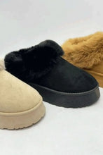 Black Faux Fur Platform Slippers with Cozy Lining and Platform Sole