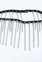 Silver chain choker with fringed chain PU leather belt and studs