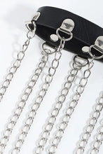 Black fringed chain PU leather belt with silver mesh and buckles