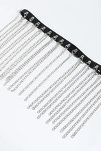 Silver skull fringed chain PU leather belt with black accents