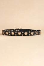 Black faux leather belt with heart shape alloy eyelets and buckle