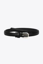 Black faux leather belt with silver metal buckle