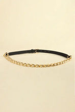 Black faux leather chain belt with gold chain-link accent