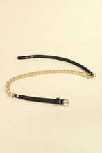 Black faux leather chain belt with gold chain-link accent