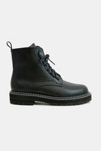Black Faux Leather Lace-Up Boots for Women with Side Zipper Black