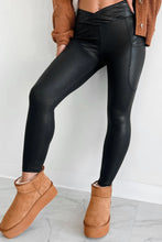 Black Faux Leather Leggings with Pockets Black